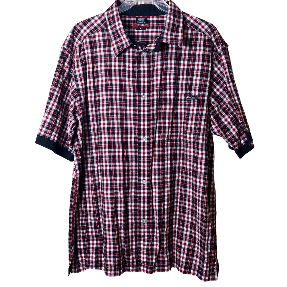 Vintage‎ Mecca USA Plaid Button Down Shirt Mens Large Red Black Streetwear Y2K L